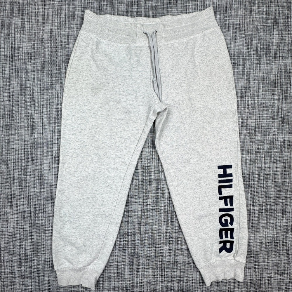 Tommy Hilfiger Sport Joggers Womens XL Gray Fleece Sweatpants Logo Drawstring